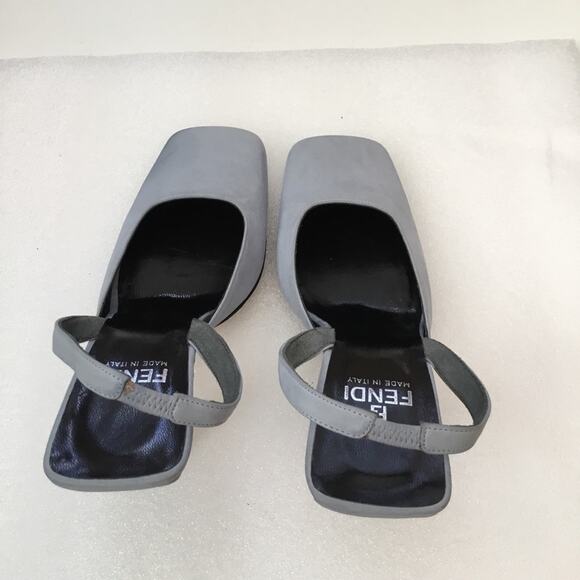 Authentic Fendi Blue Square-Toe Slingback Heels - Picture 4 of 8